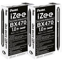 Pentel iZee Retractable Ballpoint Pen, 1.0mm, Black, Pack of 12 - Buy One Get One Free