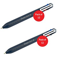 Pentel iZee 4 Colours Ballpoint Pen, Dark Blue Barrel, Pack of 12 - Buy One Get One Free