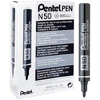 Pentel N50 Permanent Marker, Bullet Tip, Black, Pack of 12