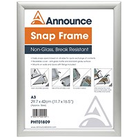 Announce A3 Snap Frame (25mm anodised aluminium frame, Wall fixings included)