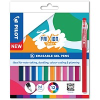 Pilot FriXion Ball Stick Erasable Gel Pens Wallet, Assorted, Pack of 12