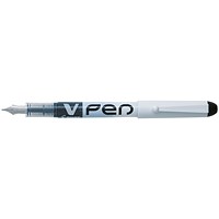 Pilot V Disposable Fountain Pen, White Barrel with Iridium Nib, Black, Pack of 12