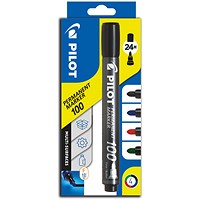 Pilot 100 Permanent Marker Pen, Bullet, Assorted, Pack of 4