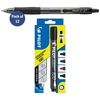 Pilot G-2 Gel Ink Rollerball Pen Medium Black Pack of 12 FOC x4 Pilot Assorted Markers