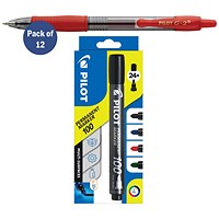 Pilot G-2 Gel Ink Rollerball Pen Medium Red Pack of 12 FOC x4 Pilot Assorted Markers