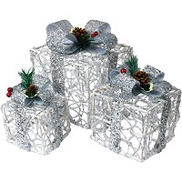 LED Outdoor/Indoor Light Up Christmas Presents Silver Pack of 3 GH9069