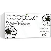 Poppies 1-Ply Napkins, 30cm, White, Pack of 500