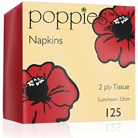 Poppies 2-Ply Tissue Luncheon Napkins, 4 Fold, Red, 33cm, Pack of 125