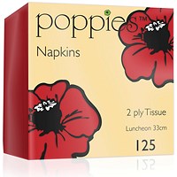 Poppies 2-Ply Napkins, 4 Fold, 33cm, Red, Pack of 2000