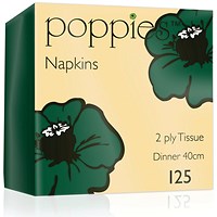 Poppies 2-Ply Napkins, 4 Fold, 40cm, Forest Green, Pack of 2000