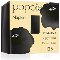 Poppies 2-Ply Napkins, 8 Fold, 40cm, Black, Pack of 2000