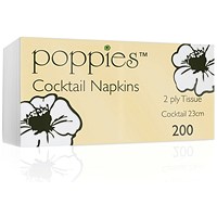 Poppies Cocktail Napkins, White, Pack of 2000