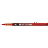 Pilot V5 Rollerball Pen, Needle Tip 0.5mm, Line 0.3mm, Red, Pack of 12