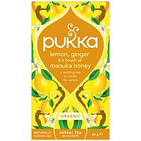 Pukka Organic Lemon Ginger & Manuka Honey Tea Bags, Pack of 20