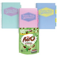 Pukka Pad Wirebound Project Book, A4, Ruled, 200 Pages, Assorted Pastel, Pack of 3 - Get Free Nestle Aero Bubbles Peppermint Milk Chocolate Sharing Bag, 92g