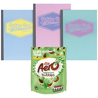 Pukka Pad Pastel Sidebound Refill Pads, A4, Ruled with Margin, 400 Pages, Pastel Assorted Colours, Pack of 3 - Get Nestle Aero Bubbles Peppermint Milk Chocolate Sharing Bag, 92g Free