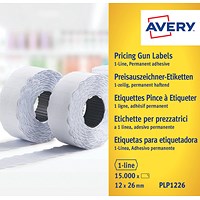 Avery Labels for Labelling Gun 1-Line Permanent White 12x26mm 1500 Per Roll (Pack 10) - PLP1226