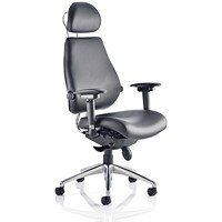 Chiro Plus Ultimate Bonded Leather Chair, Headrest, Height Adjustable Arms, Black - Delivered Built