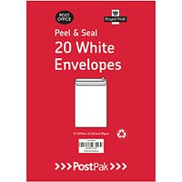 Postpak C5 Envelopes, Peel and Seal, 90gsm, White, 10 Packs of 20