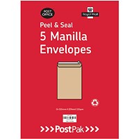 Postpak C5 Peel and Seal Manilla 115gsm 5 Envelopes (Pack of 40)