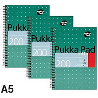 Pukka Pad Jotta Wirebound Notebook, A5, Ruled & Perforated, 200 Pages, Green, Pack of 3