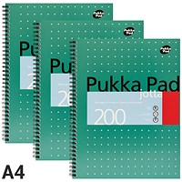 Pukka Pad Jotta Wirebound Notebook, A4, Ruled & Perforated, 200 Pages, Green, Pack of 3