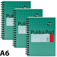 Pukka Pad Jotta Wirebound Notebook, A6, Ruled & Perforated, 200 Pages, Green, Pack of 3