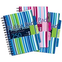 Pukka Pad Wirebound Project Notebook, A5, Ruled & Perforated, 250 Pages, Assorted Colours, Pack of 3