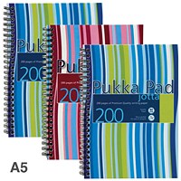 Pukka Pad Jotta Wirebound Notebook, A5, Ruled & Perforated, 200 Pages, Assorted Colours, Pack of 3