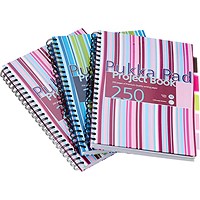 Pukka Pad Project Wirebound Notebook, A4, Ruled & Perforated, 250 Pages, Multicoloured, Pack of 3