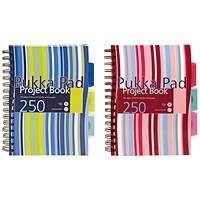 Pukka Pad Stripes Wirebound Hardback Project Notebook 250 Pages A5 Blue/Pink (3 Pack)