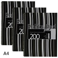Pukka Pad Jotta Wirebound Notebook, A4, Ruled & Perforated, 200 Pages, Black, Pack of 3