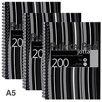 Pukka Pad Jotta Wirebound Notebook, A5, Perforated & Ruled, 200 Pages, Pack of 3