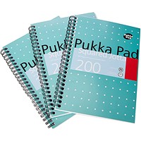 Pukka Pad Jotta Squared Wirebound Notebook, A5, Squares for Graphs & Perforated, 200 Pages, Green, Pack of 3 Pukka Pad Jotta Squared Wirebound Notebook, A5, Squares for Graphs & Perforated, 200 Pages, Green, Pack of 3