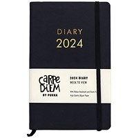 Pukka Pad Carpe Diem 2024 Diary, Week To View, Softcover, 130x210mm, Black