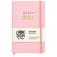 Pukka Pad Carpe Diem 2024 Diary, Week To View, Softcover, 130x210mm, Pink