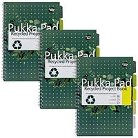 Pukka Pad Recycled Project Book, A4, Green, Pack of 3