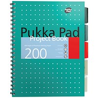 Pukka Pad Wirebound Project Book, B5, Ruled & Perforated, 200 Pages, Green, Pack of 3