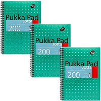 Pukka Pad Jotta Wirebound Notebook, B5, Ruled & Perforated, 200 Pages, Green, Pack of 3