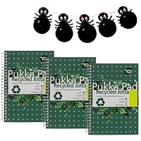 Pukka Pad Recycled Wirebound Notebook, A4, Ruled & Perforated, 110 Pages, Green, Pack of 3 - Get Halloween Spider Balloon Garland Free