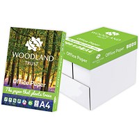 Woodland Trust A4 Office Paper, White, 75gsm, Box (5 x 500 Sheets)