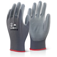 Beeswift Pu Coated Gloves, Grey, Large