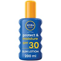 Nivea Sun Protect and Moisture Sun Cream Lotion Spray, SPF 30, Pump Bottle, 200ml