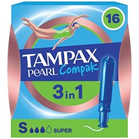 Tampax Compak Pearl Applicator Tampons, Super, Pack of 128