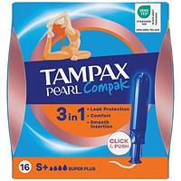 Tampax Compak Pearl Applicator Tampon, Super Plus, Pack of 128