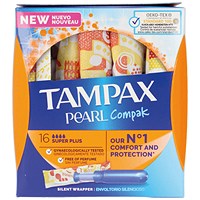 Tampax Compak Pearl Applicator Tampons, Super Plus, Pack of 64