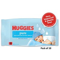 Huggies Pure Plastic Free Baby Wipes 48 Wipes Pack of 10