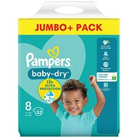 Pampers Baby Dry Taped Nappies, Size 8 Jumbo, Pack of 52