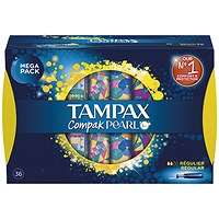 Tampax Compak Pearl Tampons, Regular, Pack of 36