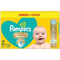 Pampers Premium Protection Nappies, New Baby Size 2 Jumbo, Pack of 76